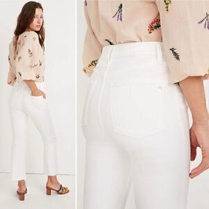 Madewell Tall Cali Demi-Boot Jeans in Pure White Raw-Hem Edition Size 30T